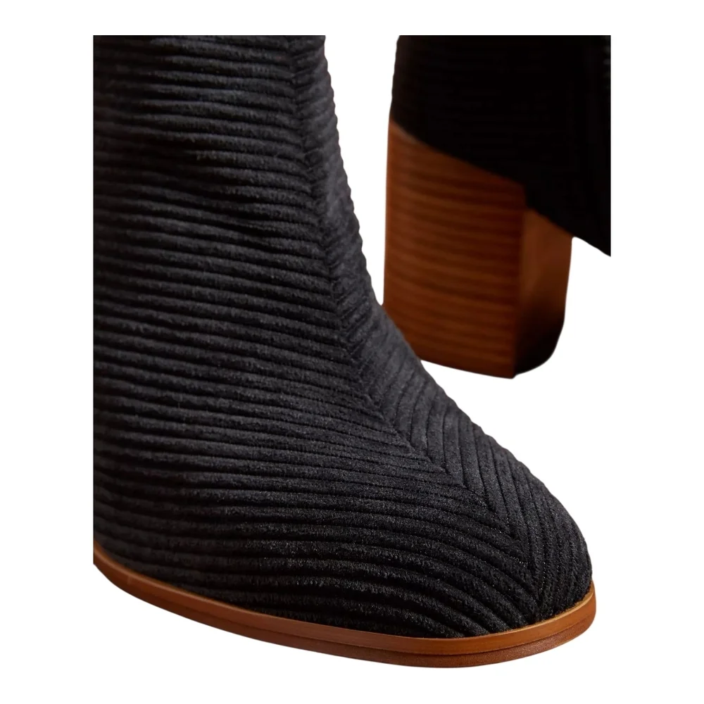 Anthropologie Elegant Black Ankle Boots with Wooden Heel - Picture 5 of 7